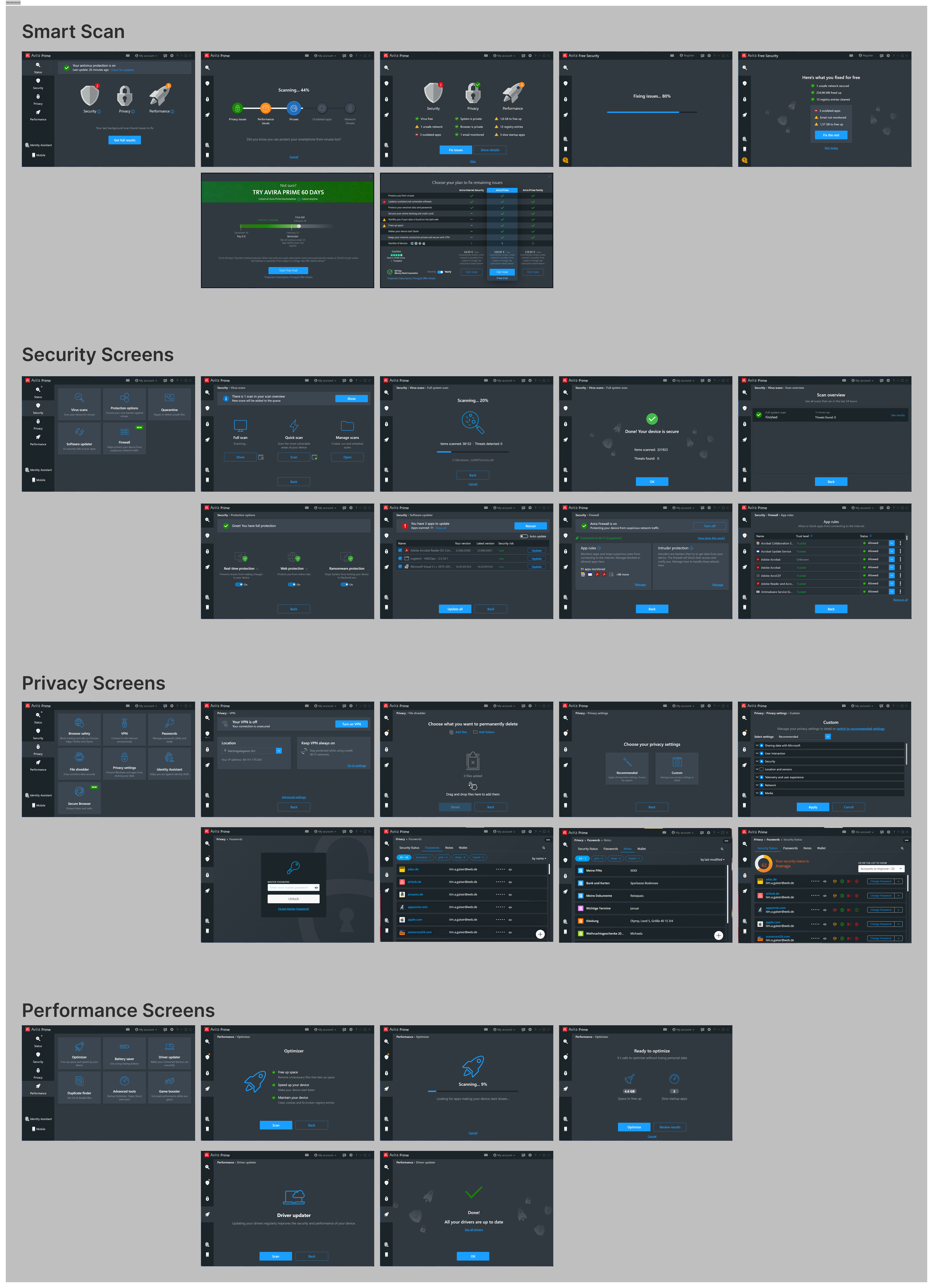 Avira Security for Windows - most important UIs