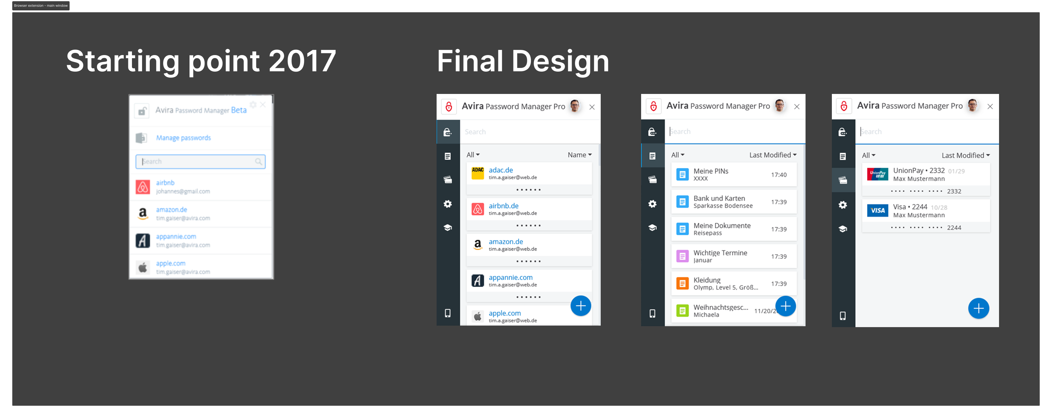 Avira Password Manager - Browser Extension Main Window - old vs improved design