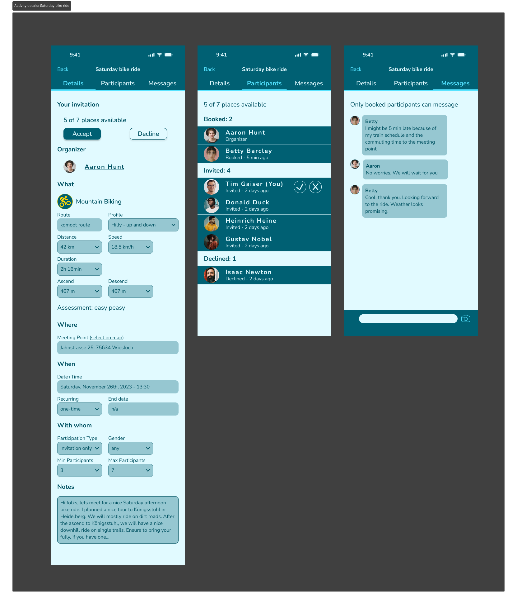 App twoActive: activity details in light mode (activity created by other person)