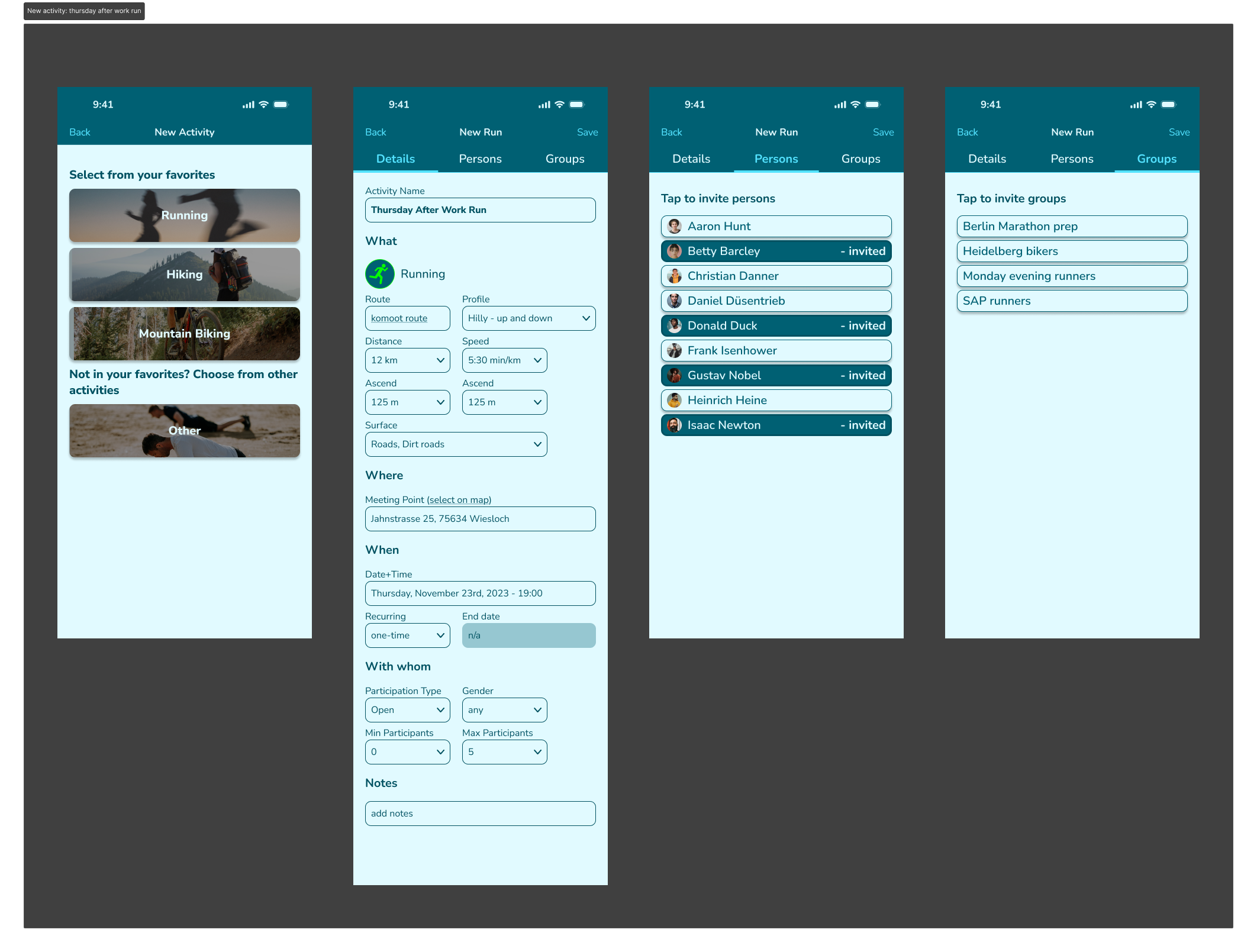 App twoActive: create new activity - light mode