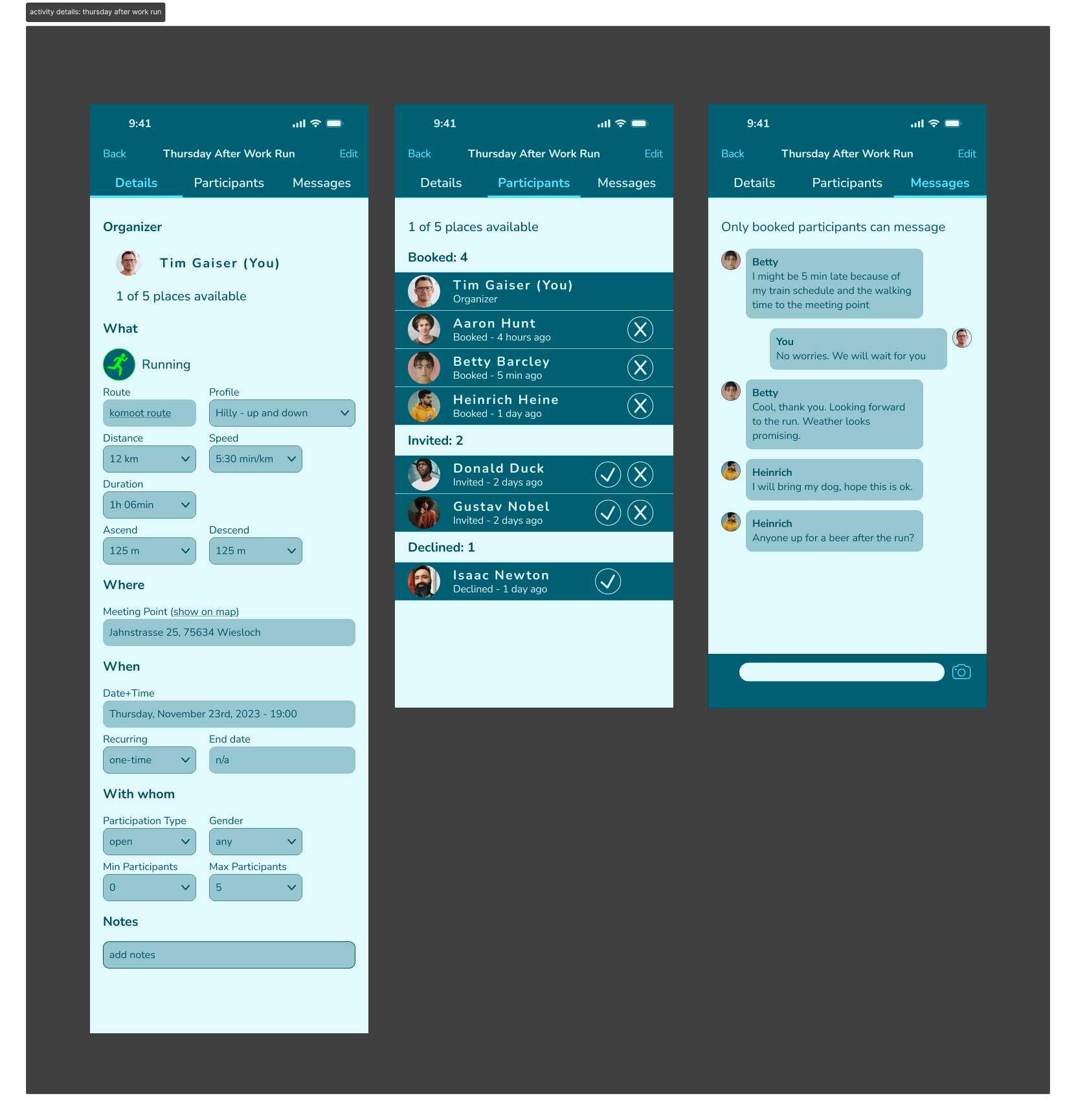 App twoActive: activity details in light mode (activity created by me)