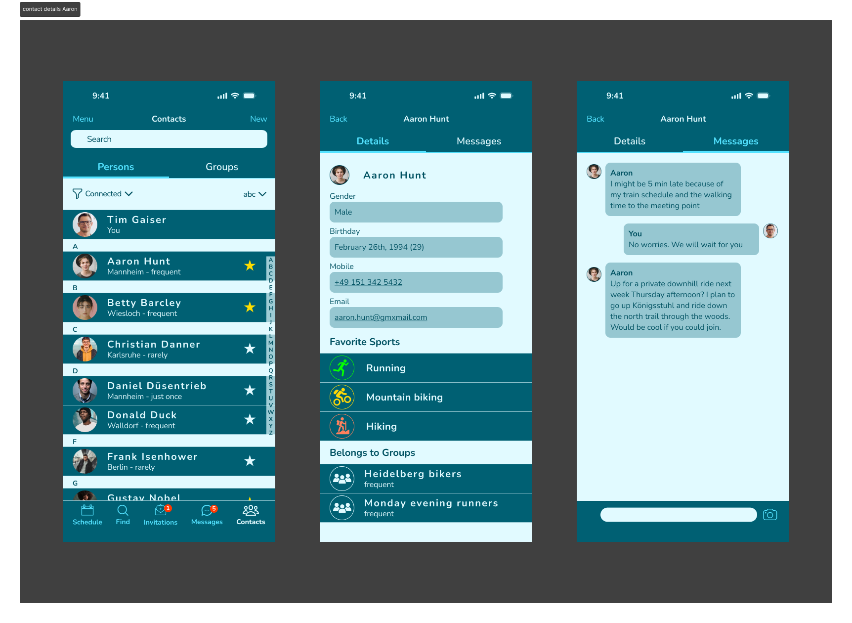 App twoActive: contact details - light mode