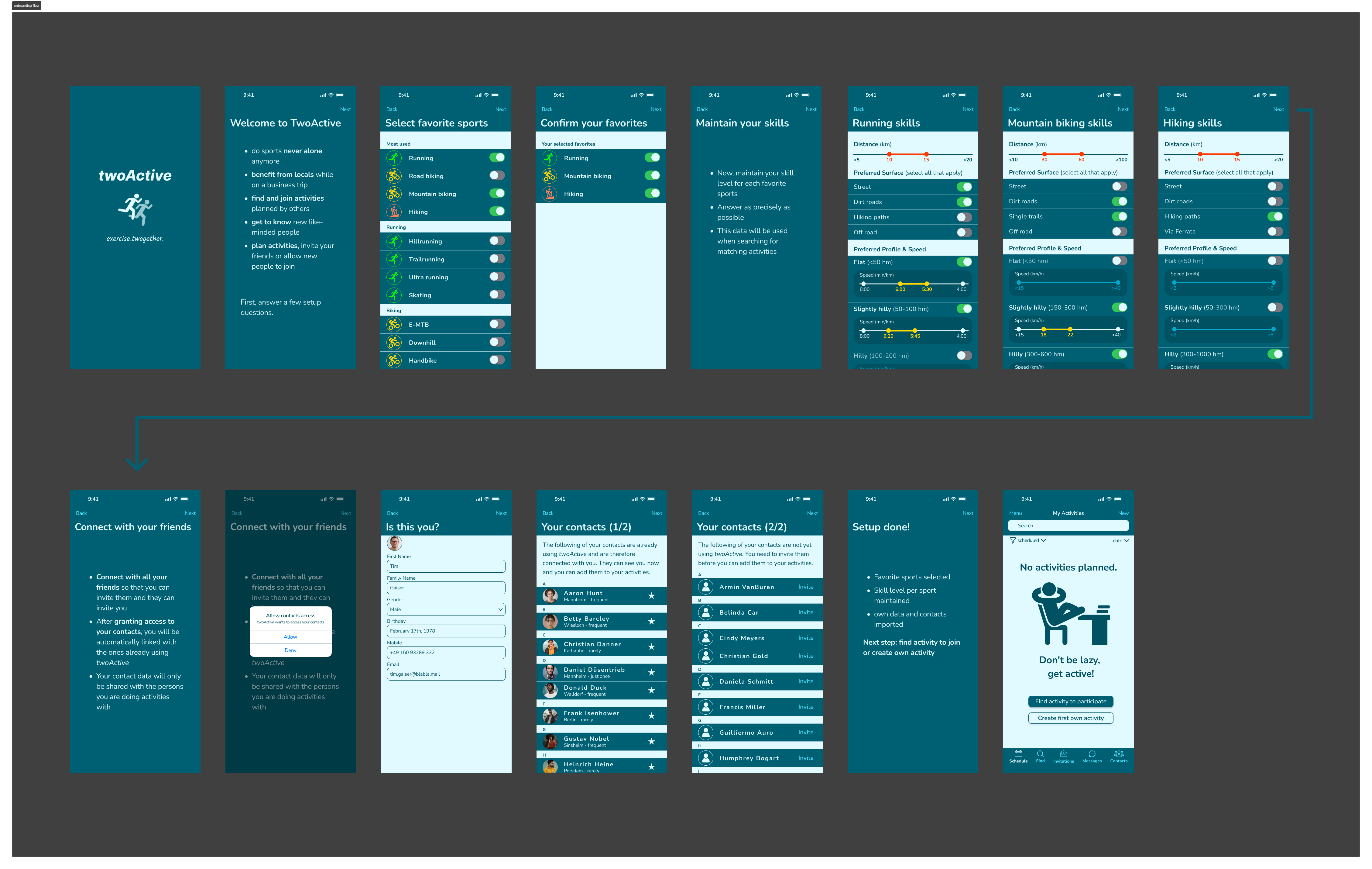 App twoActive: onboarding flow in light mode